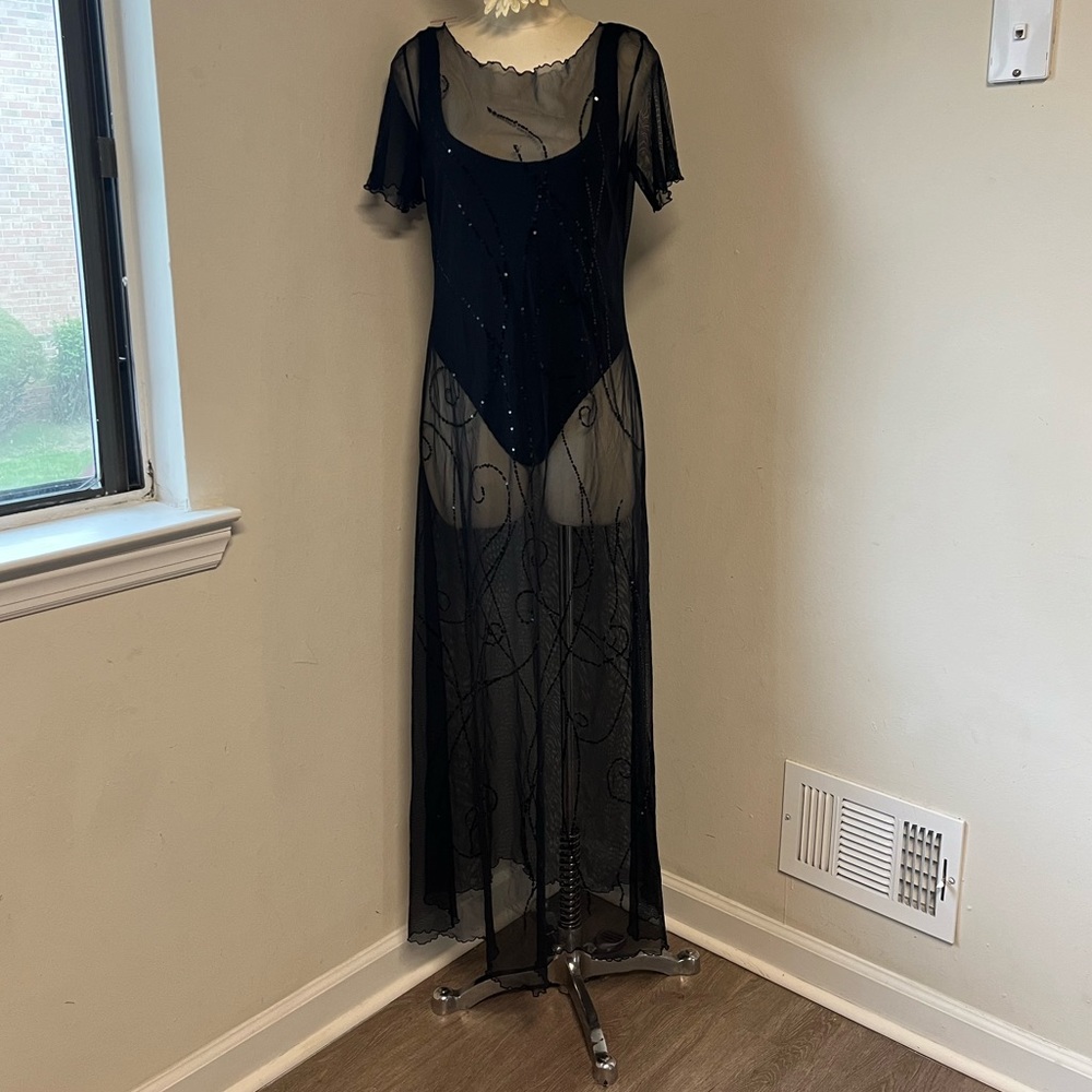 Deadstock Vintage Hunza G Sheer Black Short Sleeve Dress